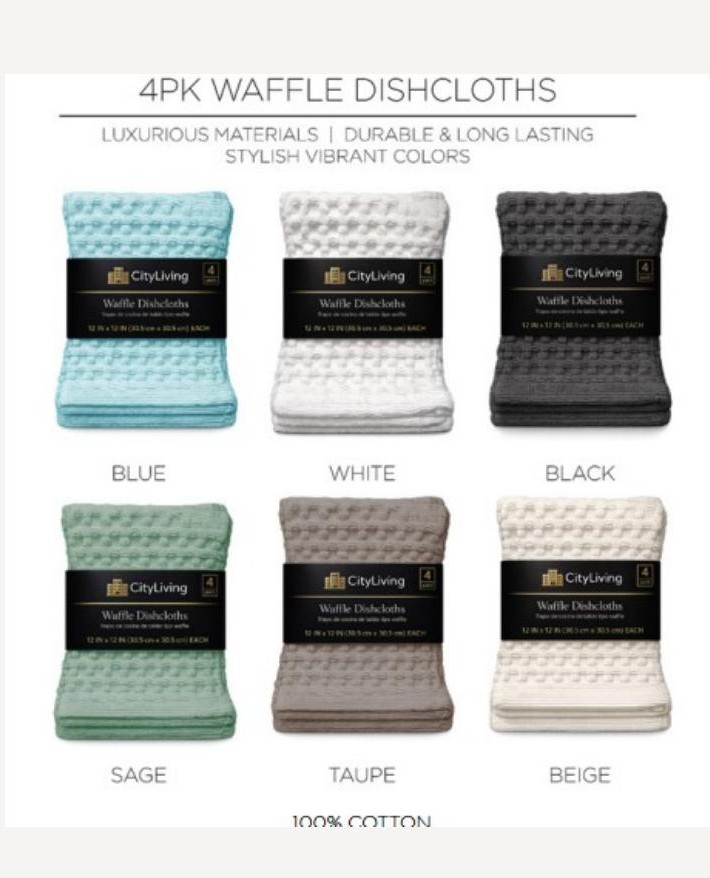 100% cotton waffle dish cloth 4-pack in six colors