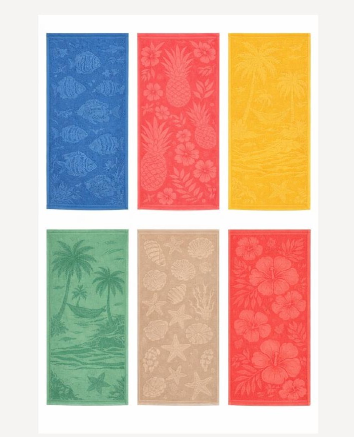 Fine jacquard weave beach towel in six colors and patterns