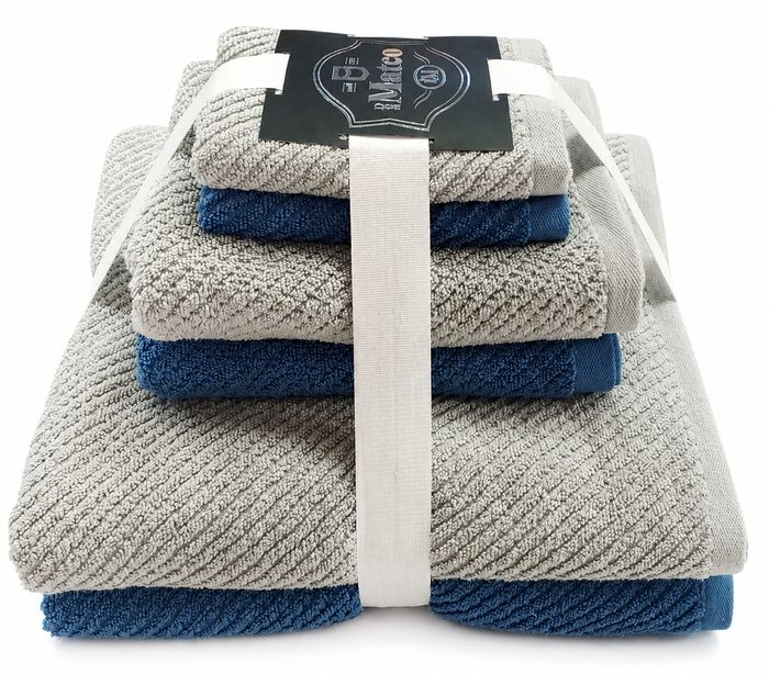 6-piece zero-twist towel set in taupe and navy